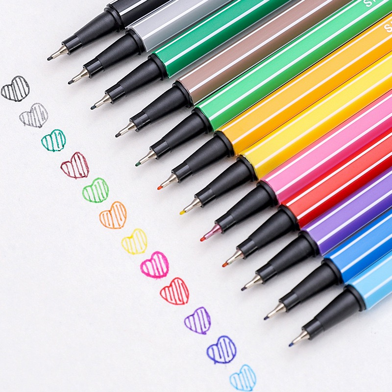 Kit com 12 cores Canetas Fine Line Fina Line Ponta Fina Tipo Stabilo 0.4mm