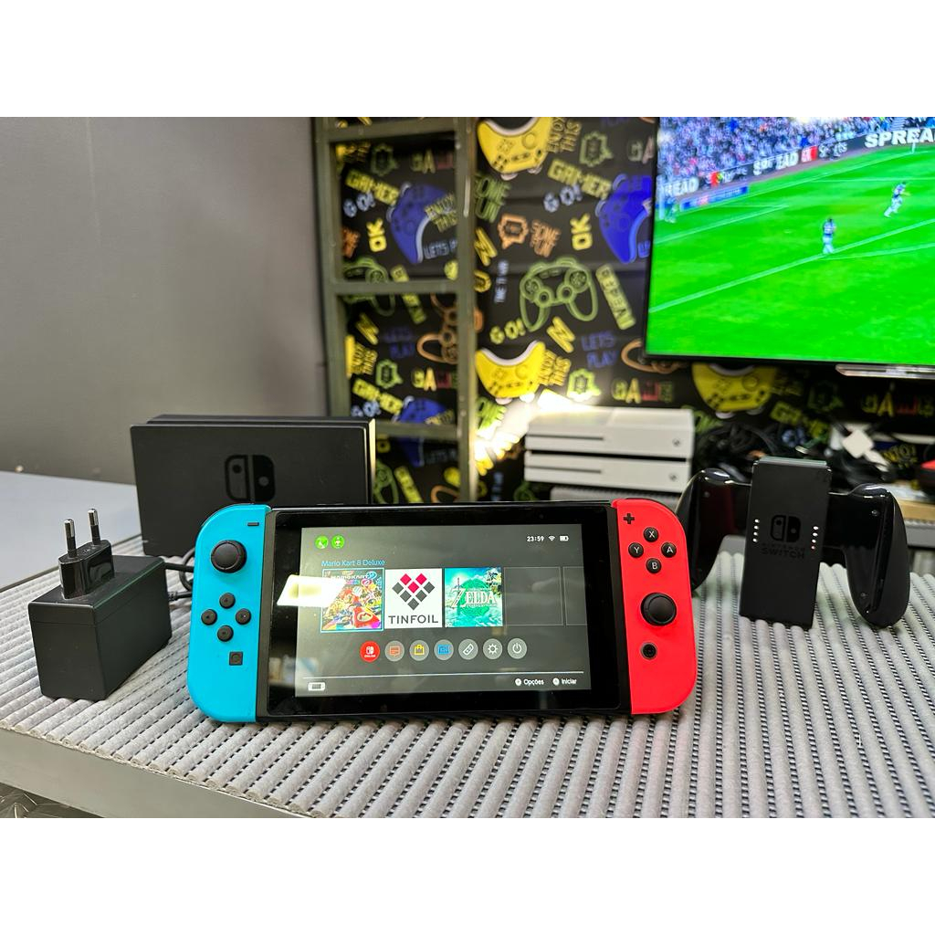 Nintendo Switch V2 Desbloq + Cartão MicroSD 128gb Semi-Novo