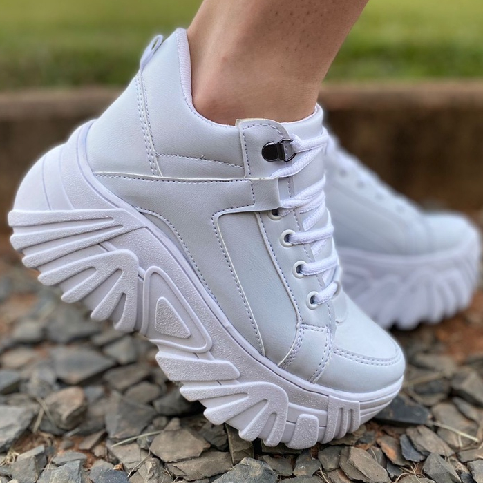 Tênis Sneaker Feminino Chunky Dad Casual Sapatore Branco e Onça