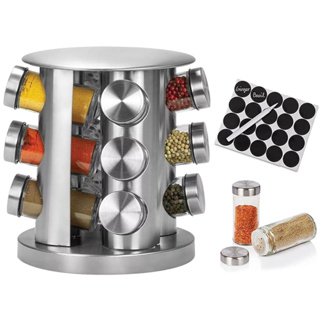 Porta Tempero Condimentos 12 Potes Inox Giratório Acompanha 20 Etiquetas + 1 Caneta