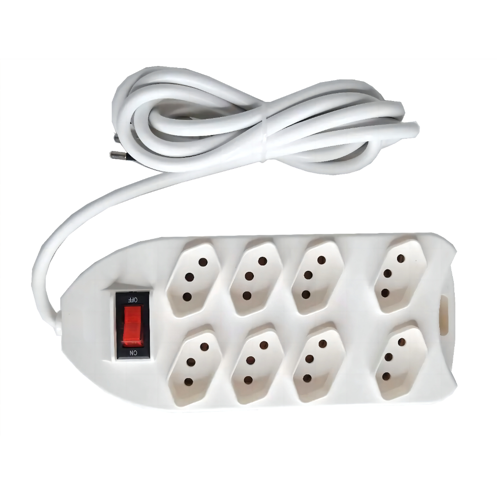 EC-034004 Extensão Elétrica Régua De Energia Com 8 Tomadas 3 Pinos – 8108 ，Régua Com 8 Tomadas Extensão Elétrica Padrão 3 Pinos