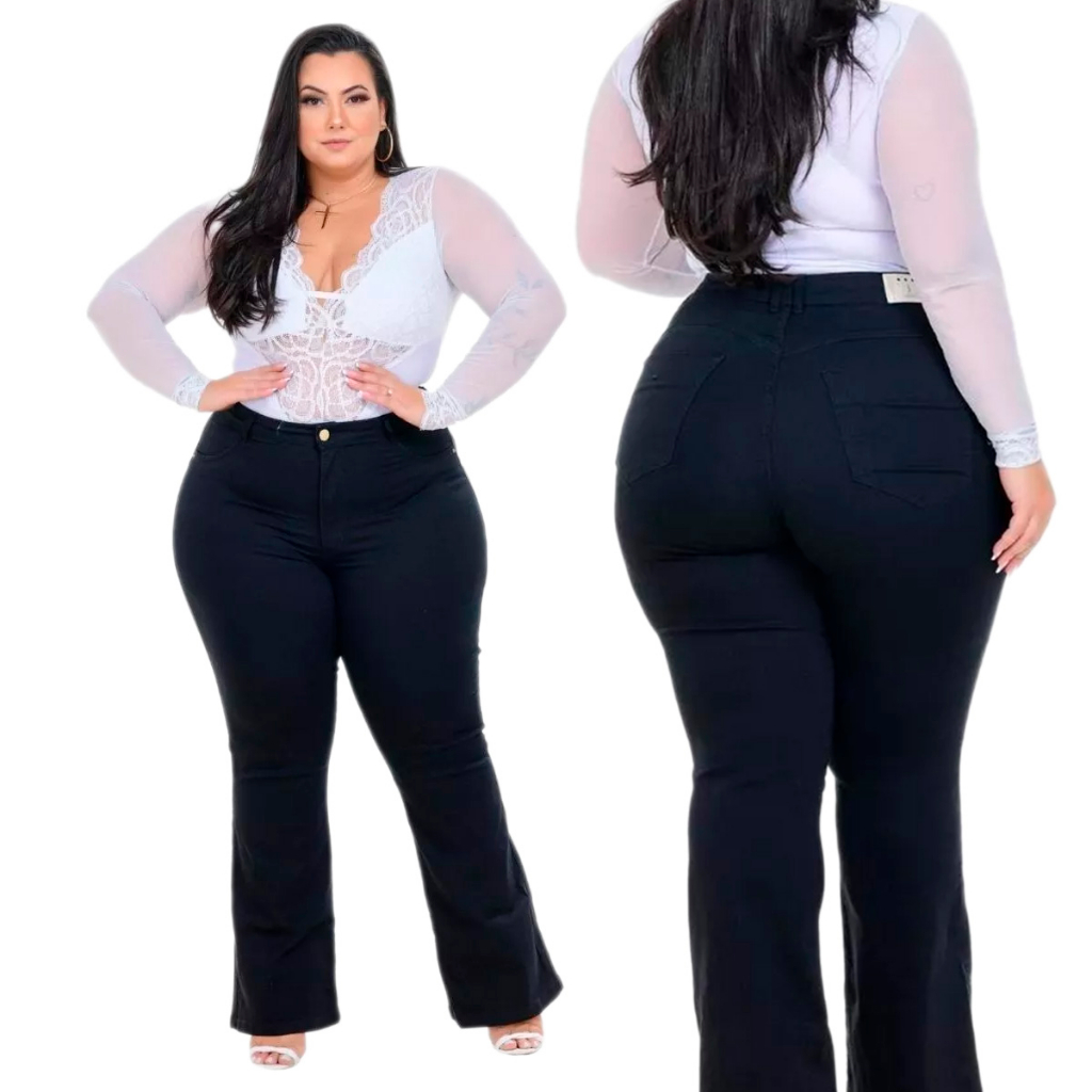 Calça Flare Jeans Modeladora Com Elastano Plus Size Gordinhas