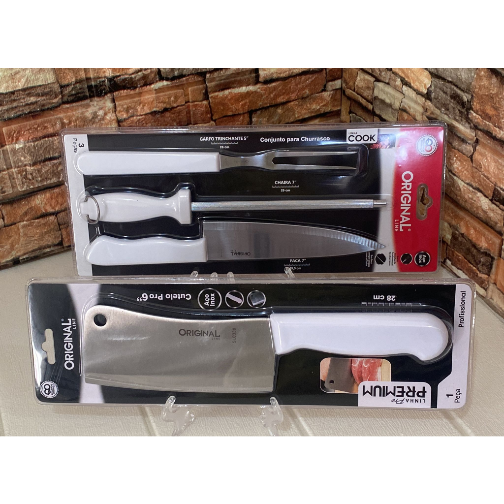 Kit 1 Cutelo profissional + 1Conjunto para churrasco aço inox.Original Line