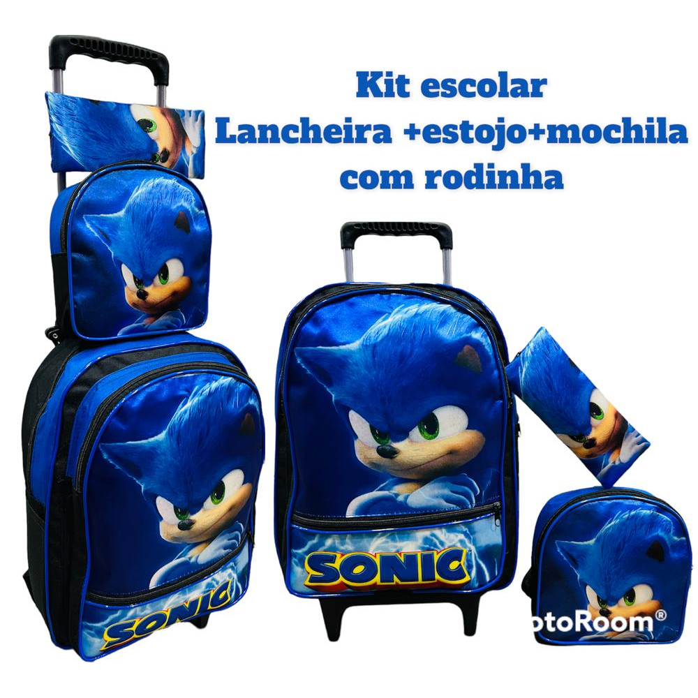 Kit Mochila Infantil c/Rodinhas e Lancheira Soft Motos Maxtoy