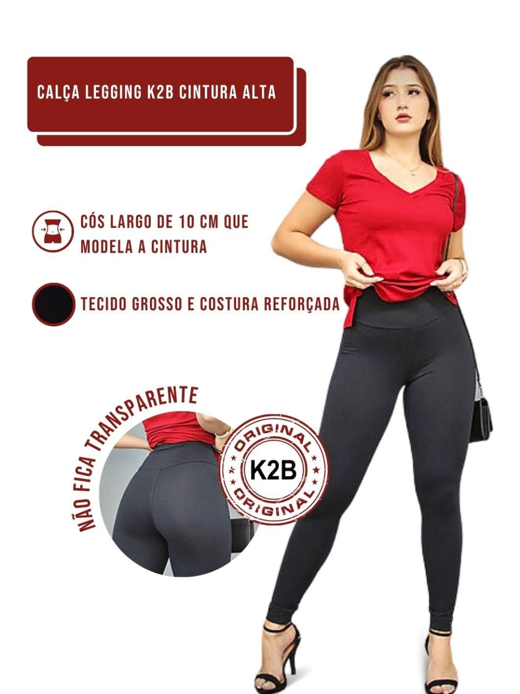 Calça Legging K2B Longa Colorida Cintura Alta Cós 7cm Original - Sacks Moda  Feminina