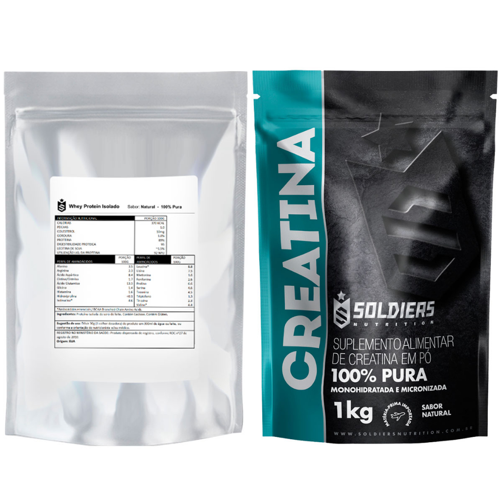 Kit: Whey Protein Isolado 1kg + Creatina Monohidratada 1kg – 100% Importado – Soldiers Nutrition