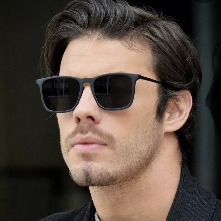 Óculos De Sol Quadrados Masculinos Pena Metal De Alta Qualidade Uv400