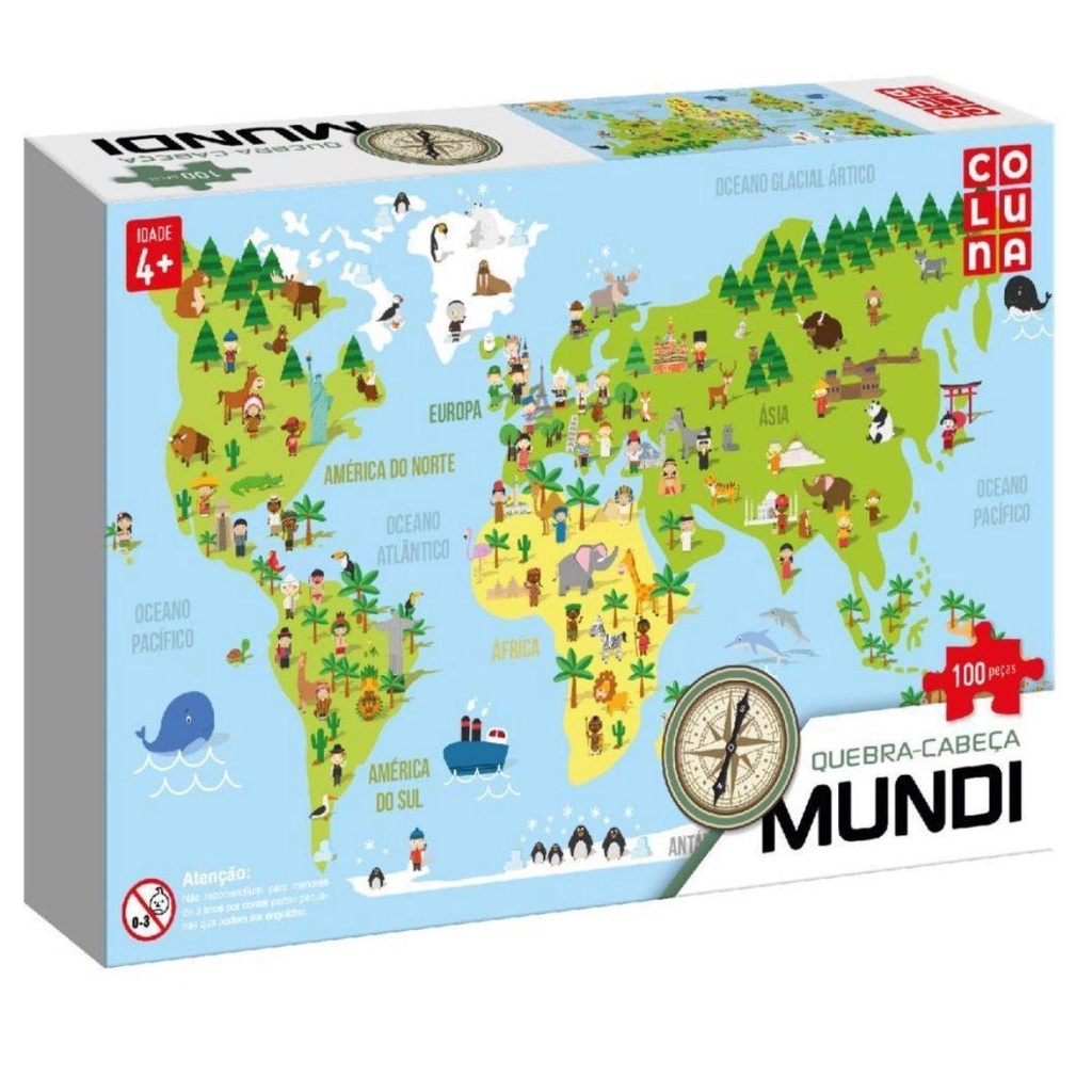 Mapa Mundi Mundo Quebra cabeça Grande com 100 Peças Educativo ...