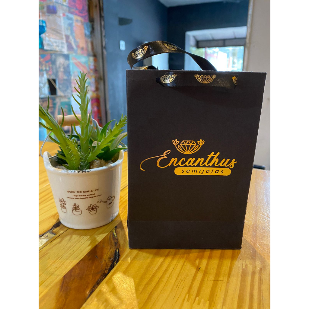 Sacola personalizada para semi jóias 14x9x4cm - Sacolas para acessórios com hotstamp, seu logo dourado - 10 ou 20 unidades