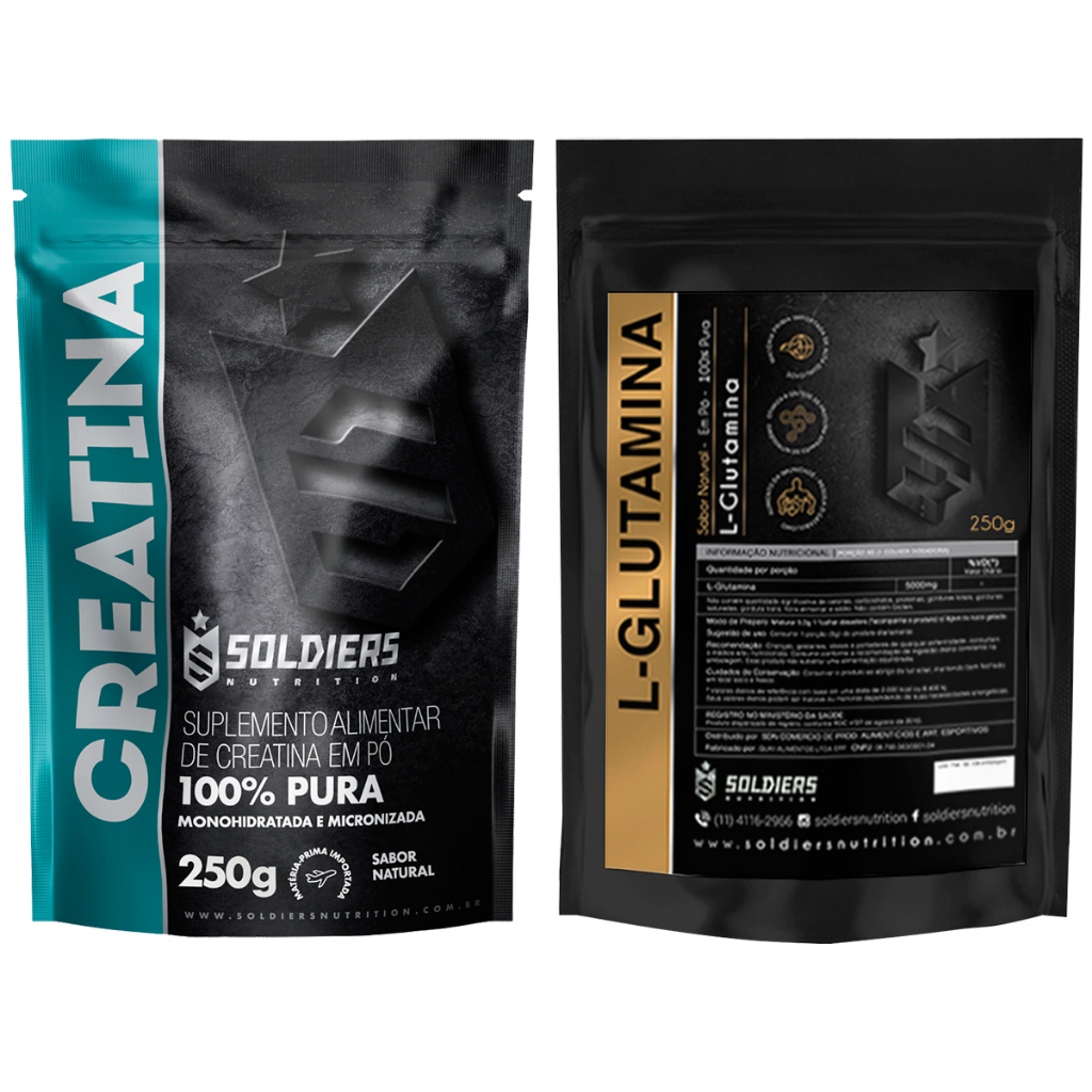 Kit: Creatina Monohidratada 250g + Glutamina 250g - 100% Pura Importada - Soldiers Nutrition