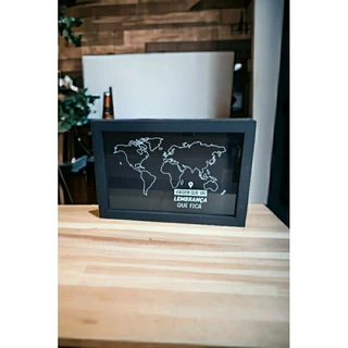 Quadro cofre e também porta cartões Horizontal 20x30x4cm Viagem que vai lembrança que fica.