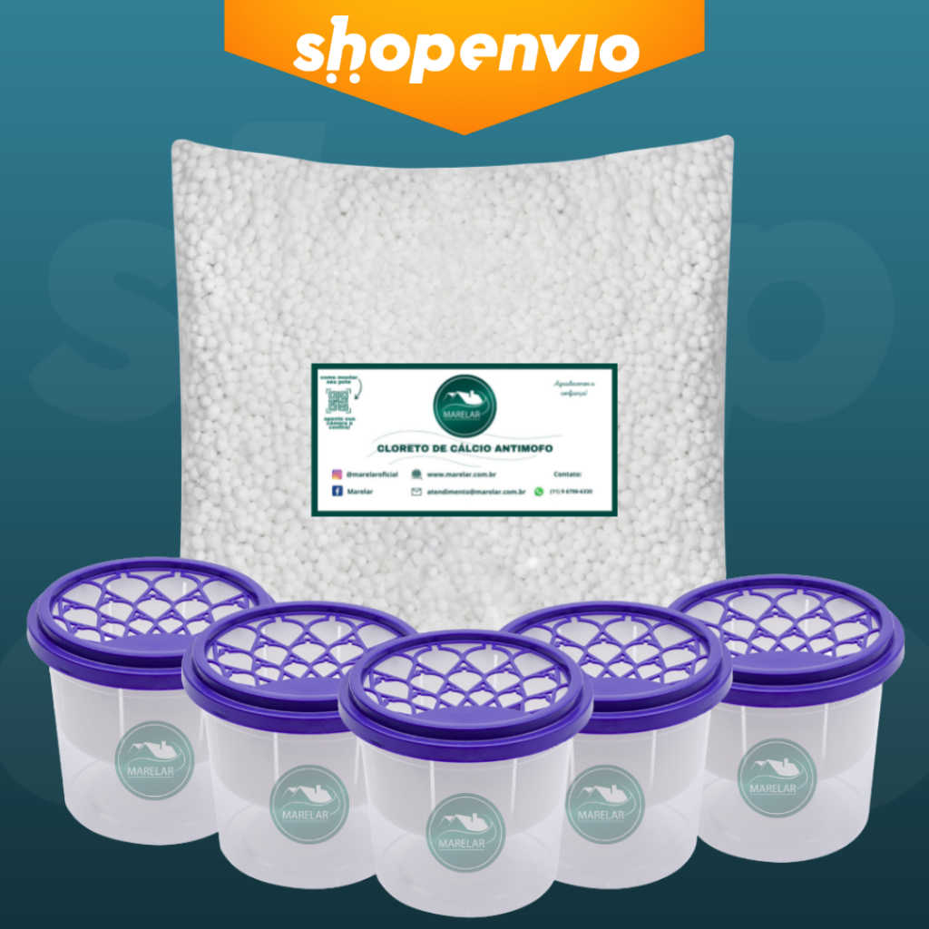 Cloreto De Cálcio Marelar 1kg + 10 Potes Para Antimofo
