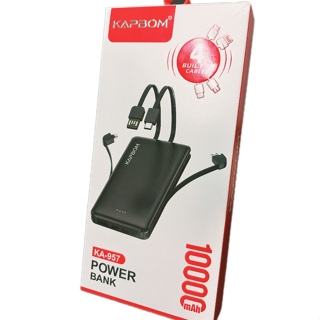 Carregador Portátil Power Bank 10000 mAh Kapbom KA-957 Original Com 4 Cabos embutidos Lightning, Tipo-C, Micro USB e para próprio carregamento