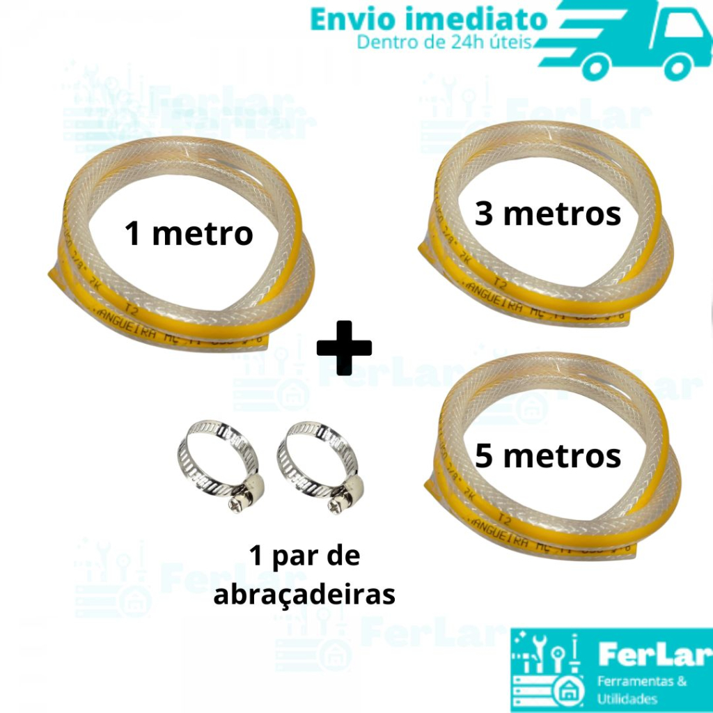 Mangueira Multiuso, Gás Fogão Fogareiro Botijão Acampamento Camping GLP Trançada 3/8 Tradicional gas com 2 abraçadeiras