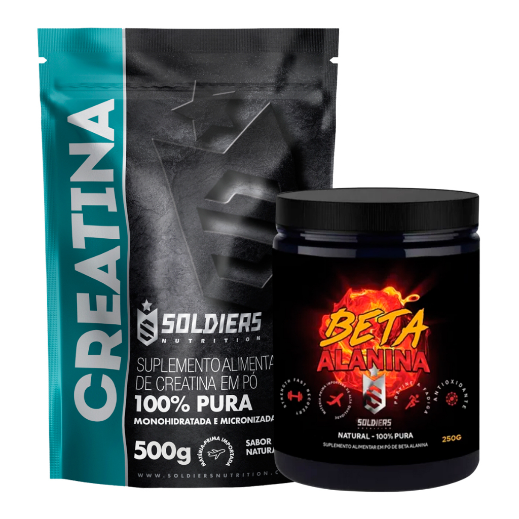 Kit: Beta Alanina 250g + Creatina Monohidratada 500g - 100% Pura Importada - Soldiers Nutrition
