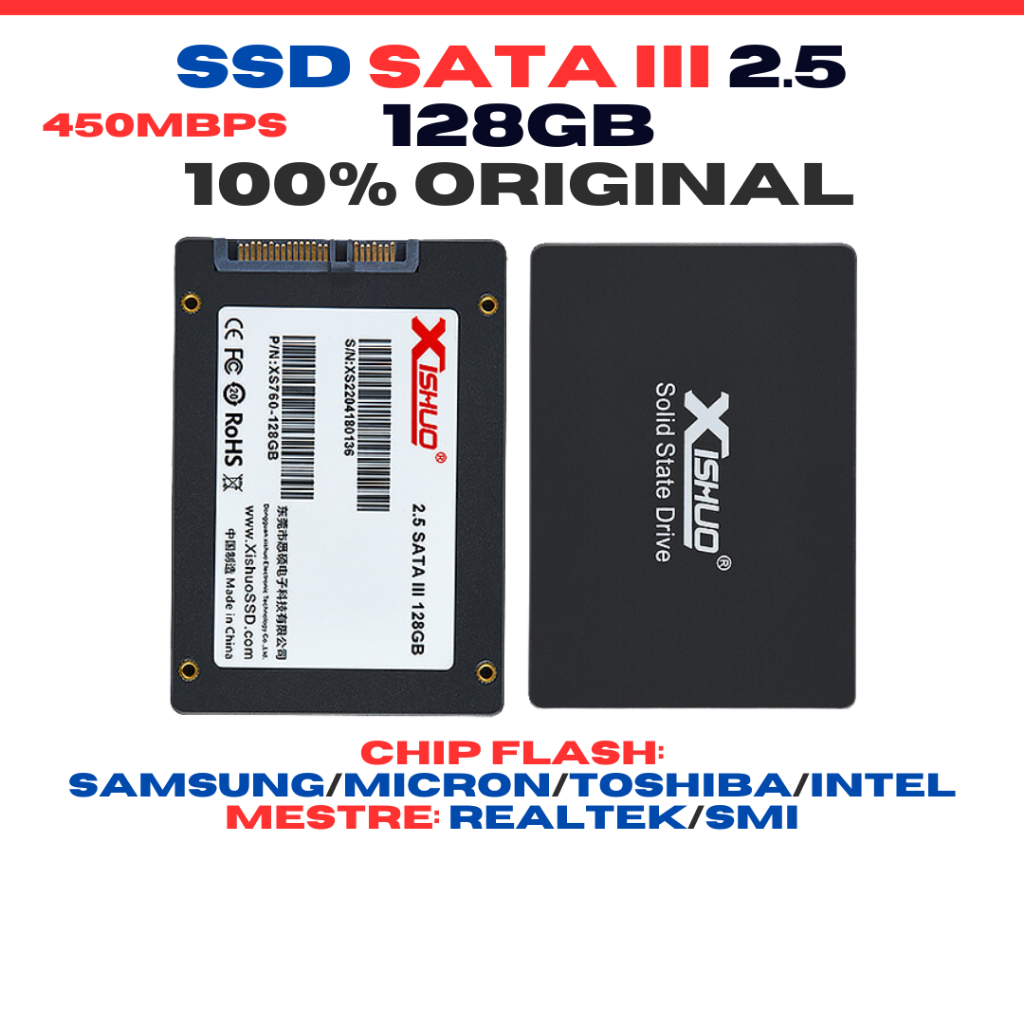 SSD Sata III 2.5 128gb 450Mbps xishuo, jinyjaier, chip flash: Micron/Toshiba/Intel Mestre: Realtek/SMI