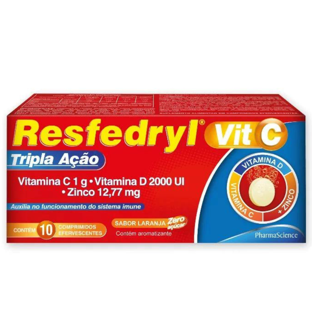 Vitamina Efervescente C, D E Zinco Resfedryl Vit C com 10 comprimidos ...