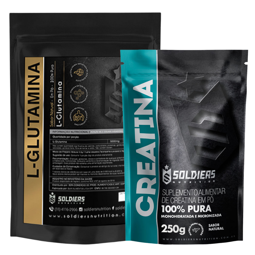 Kit: Creatina Monohidratada 250g + Glutamina 500g - 100% Pura Importada - Soldiers Nutrition