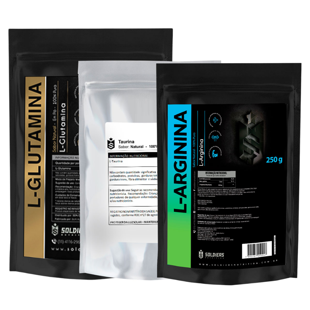 Kit Arginina 250g + Glutamina 500g + Taurina 250g 100 Pura