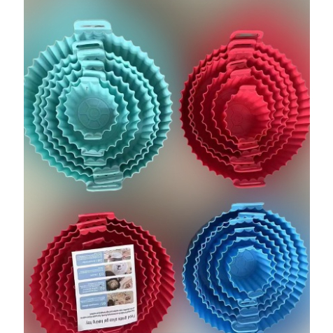 Kit C/6 Formas de Silicone Para Air fryer Tamanho variados Reutilizável Protetor Assadeira Com Alça