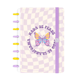 Caderno De Disco ISCOOL Capa Dura Inteligente 80 Folhas Retro Borboleta Lilás