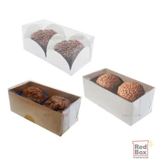 60 Caixas Para 2 Bombons Brigadeiros Doces Gourmet 8x4x3 Cm Branco, Kraft ou Transparente