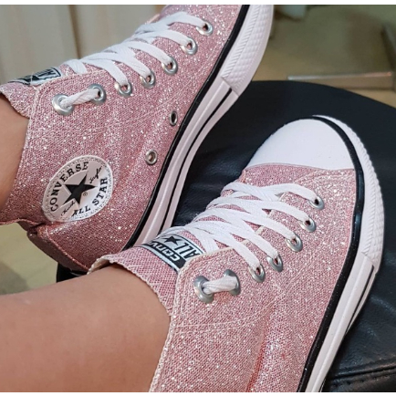 ALL STAR CHUCK TAYLOR ROSA CHICLETE GLITTER CANO LONGO INFANTIL