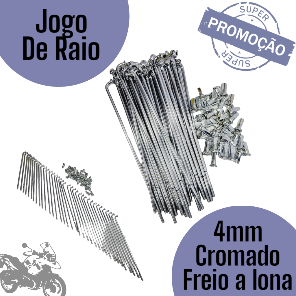 Jogo Raio Cromado Moto D/t + Niples Titan Fan Start Lona 4mm