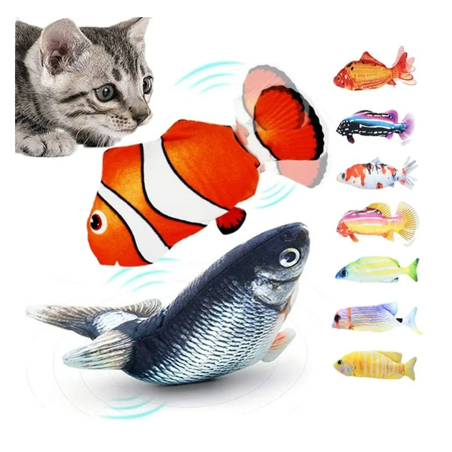 Brinquedo Peixe elétrico interativo gato se mexe Pelucia Pet + Sachê Catnip