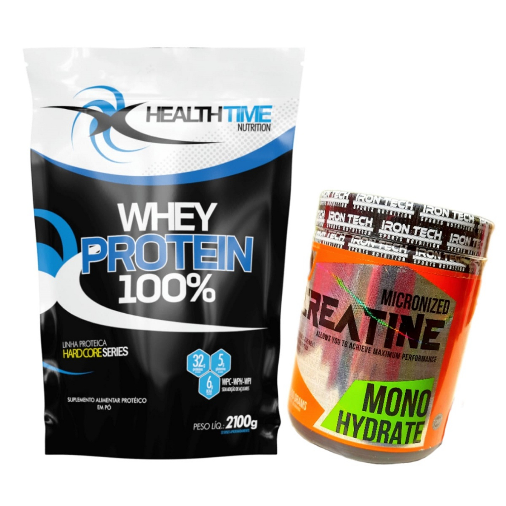 Whey Protein 100% Proteína Isolada 2100Kg + Creatina 300g – Iron Tech