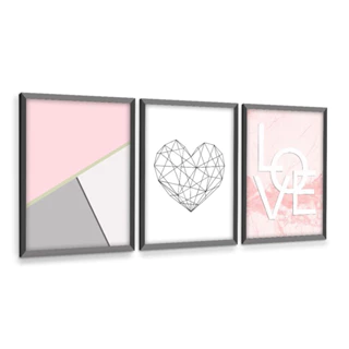 Kit 3 Placas Quadros Decorativos Para Sala Quarto Love Coração Abstrato