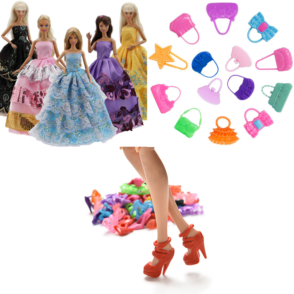 Kit com 5 Vestidos Longos Para Bonecas Barbie - Sheilinha