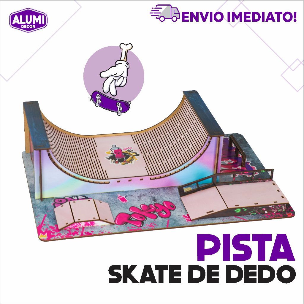 Pista Skate de Dedo para brincar em Mdf 33x6x15cm + Brinde - Loja da Dias