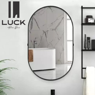 Espelho decorativo oval com borda de couro + acessório para instalação Grátis