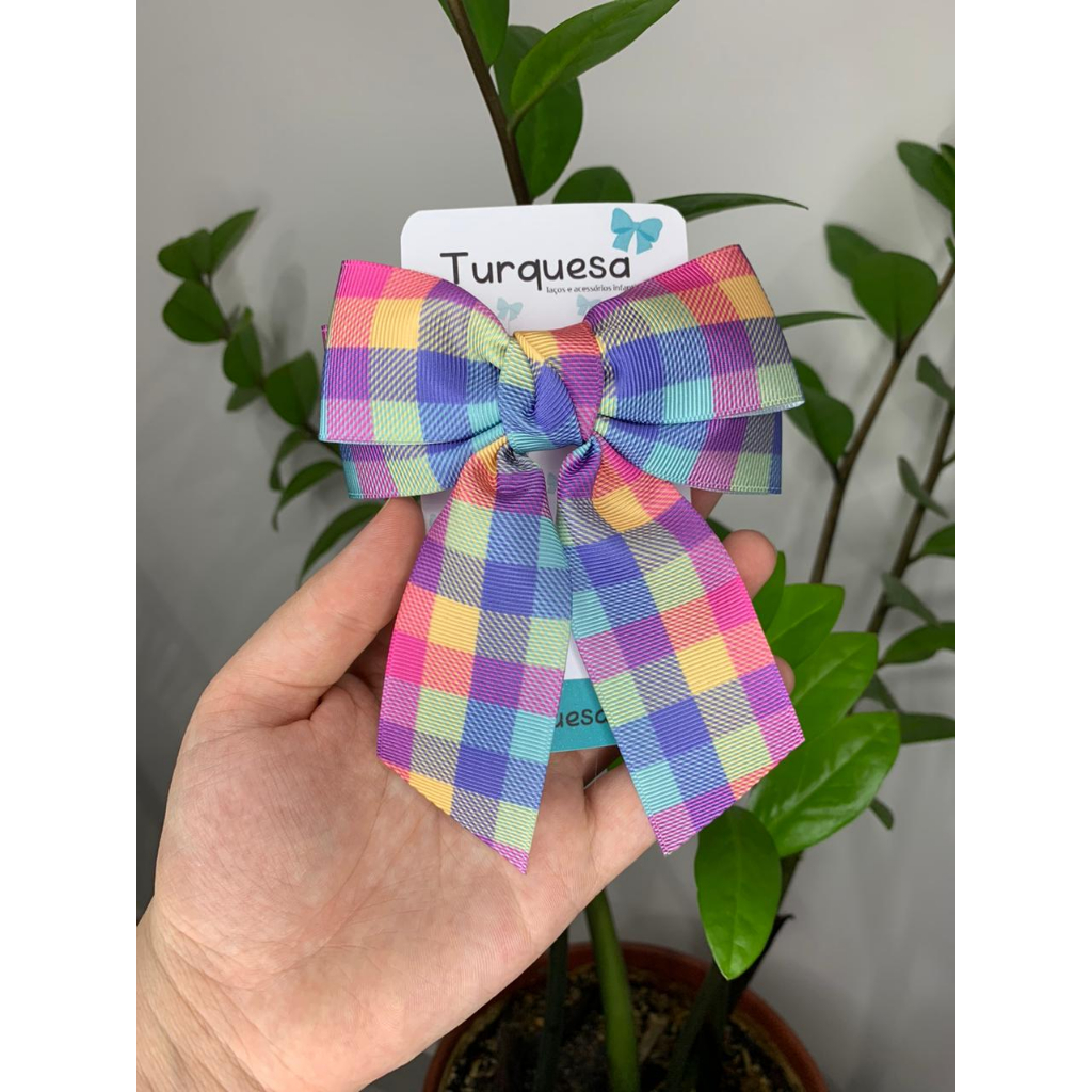 Laço xadrez cores Laço para festa junina Laço são joão Laço caipira Laço de cabelo infantil