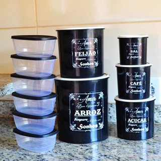 Kit 11 Peças Mantimento jogo plástico/ porta mantimentos e organizadores de cozinha com Decopagem Melhor qualidade