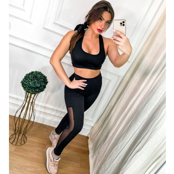 conjunto fitness legging e top roupas de academia feminina bicolor