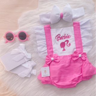 Romper Barbie Lantejoula Body Salopete Fantasia Vestido Saia Jardineira  Roupa Infantil Bebê Pink Rosa