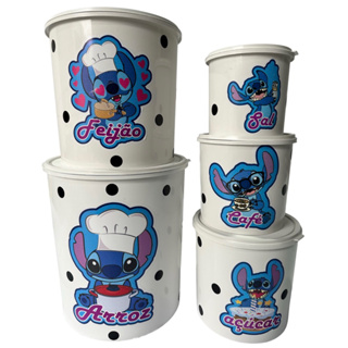 mantimento 5 peças adesivado do stitch , jogo de potes preto e branco , lindos potes de personagem