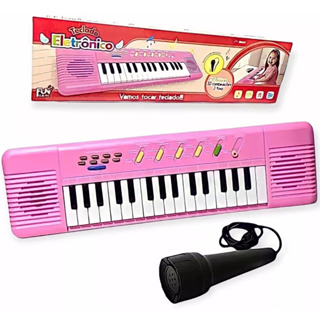 Teclado Infantil Rosa Com Microfone Musical Resistente Comp