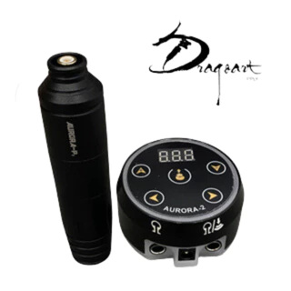 Kit Máquina Dermografo Pen Rotativa Para Tattoo Aurora P2 + Fonte Aurora 2 com visor de LED e Touch