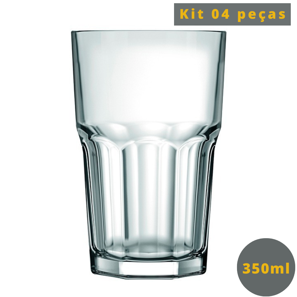 Jogo 4 Copos De Vidro Grosso 384 Ml Circle Ware Grande Drinks