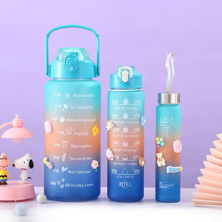 Kit da Garrafa de Água Squeeze Motivacional Com Adesivo 300ML+900ML+2000ML