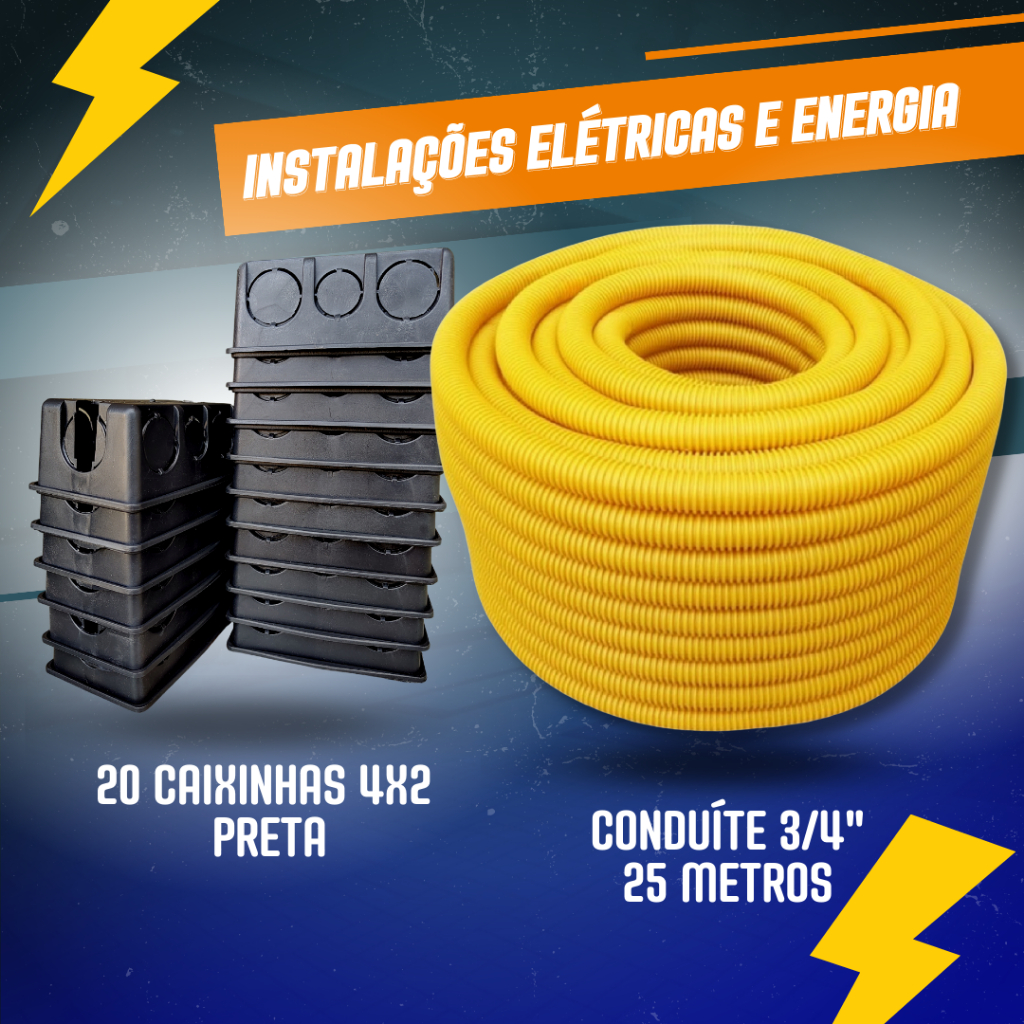 Kit Conduite Corrugado 3/4 Amarelo 25 metros + 20 Caixinhas de Luz 4x2 ...