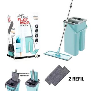 Flat Mop Com 2 Refis De Limpeza Com Balde 5 Litros Esfregão E Rodo Mágico 360° Lava Seca Tira Pó