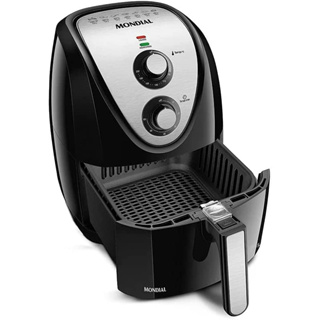 Fritadeira Elétrica Air Fryer Sem Óleo Mondial 5,5 Litros AF-55i Potência 1900W Até 200°C Antiaderente Preto/Inox