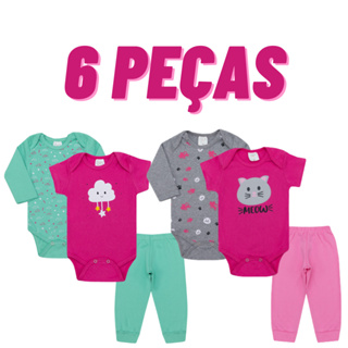 Kit Roupa De Bebe 6 Peças Body Manga Longa E Mijão Algodão