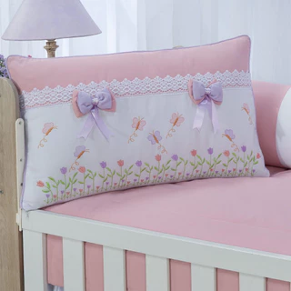 KIT ENXOVAL PARA BERÇO MODELO DE TRANÇA JARDIM ENCANTADO ROSÊ/LILAS MENINA TODO BORDADO