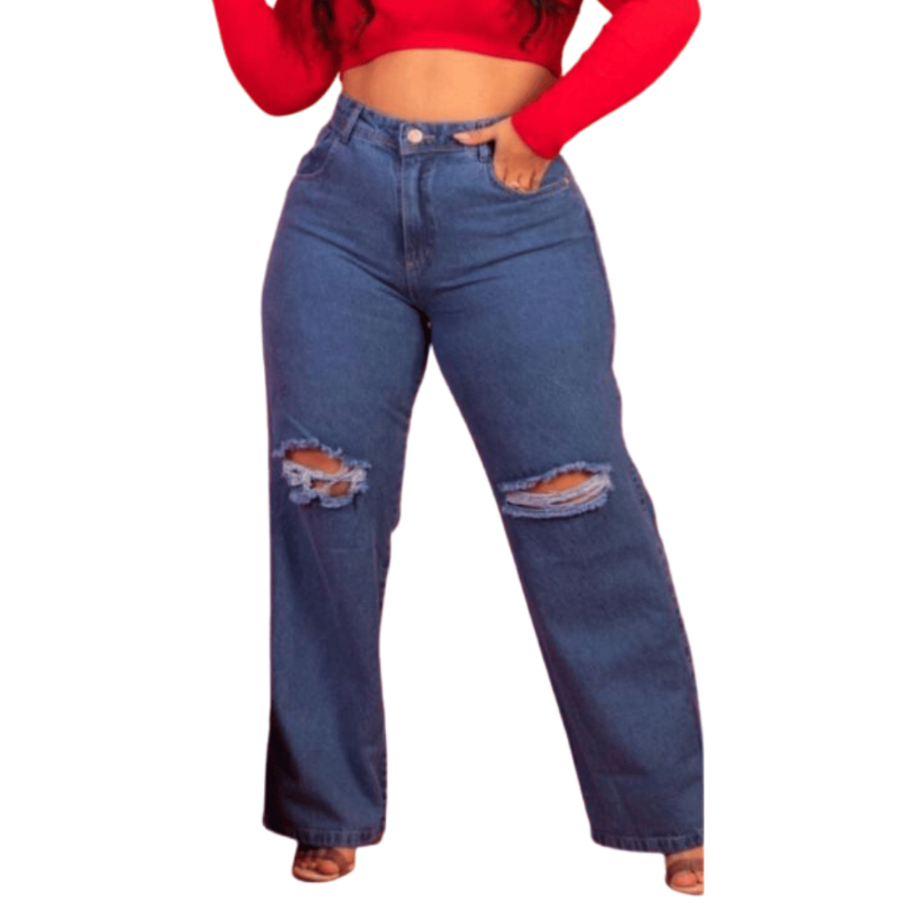 Cal a jeans feminina wide leg plus size cintura alta faz a boa 