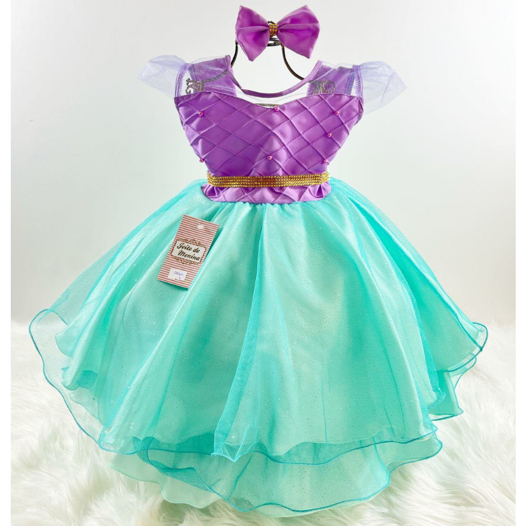 Sereia Infantil - Conjunto roupa sereia reutilizável para meninas  Vestido  tuprincesa com bandana, vestidos princesa para o aniversário Halloween  Tosier : : Moda